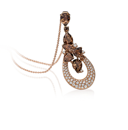 Collana della collezione Tres Jolie, oro rosa, diamanti, quarzo fumé