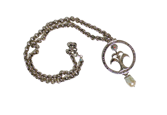 Lysis: Ciondolo argento con perla barocca papavero e rubino