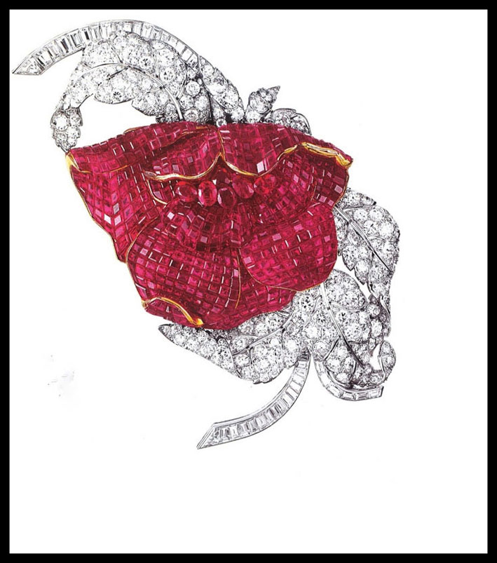 Spilla di diamanti e rubino, Van Cleef & Arpels , 1937