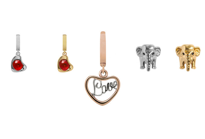 Garnet Heart Drop in argento 49 euro- oro placcato 159 euro ; Love in oro placcato 69 euro; Elefante in argento 89  euro-oro placcato 159 euro