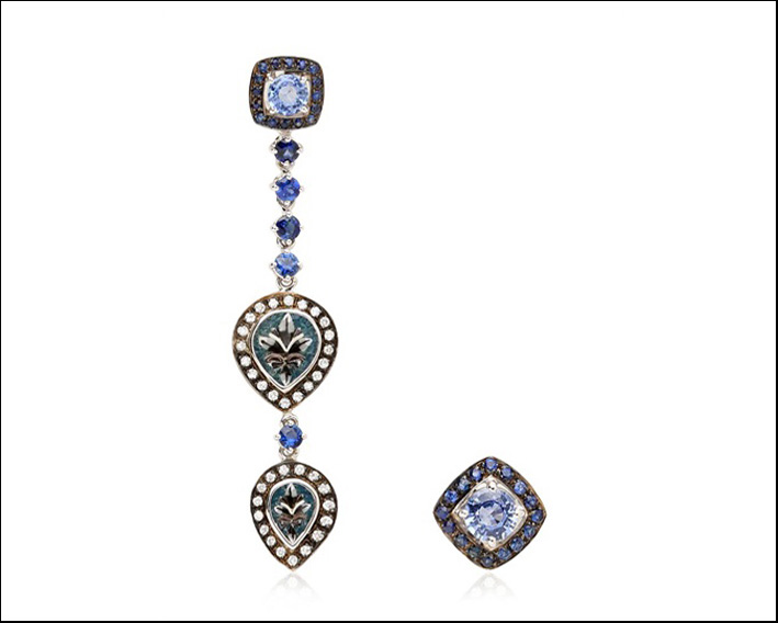 Orecchini Tabriz. Micro mosaico dipinto a mano, diamanti bianchi, Prezzo: 5625 euro