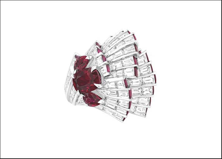 Anello Corolle soir con rubini e diamanti