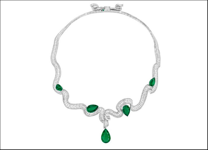 Collana Corolle jour con diamanti bianche e smeraldi 