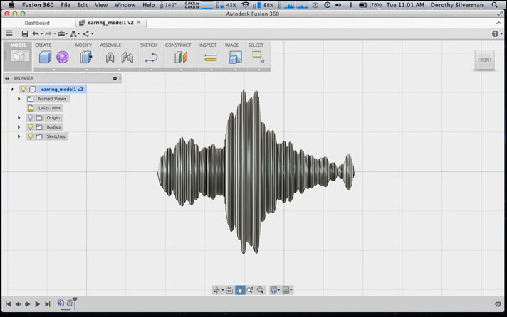 Il risultato a video della elaborazione delle onde sonore della parola earring