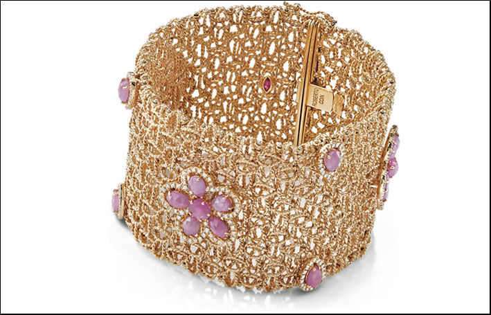 Bracciale New Barocco in oro rosa 18kt con zaffiri rosa e diamanti