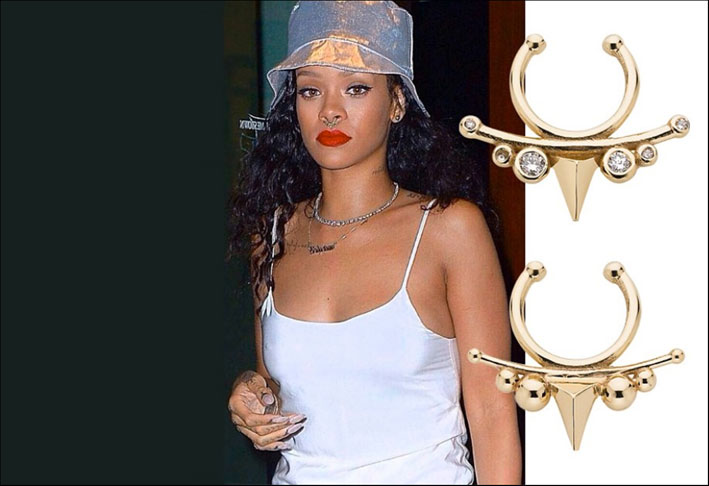 Rihanna con l'anello al setto nasale