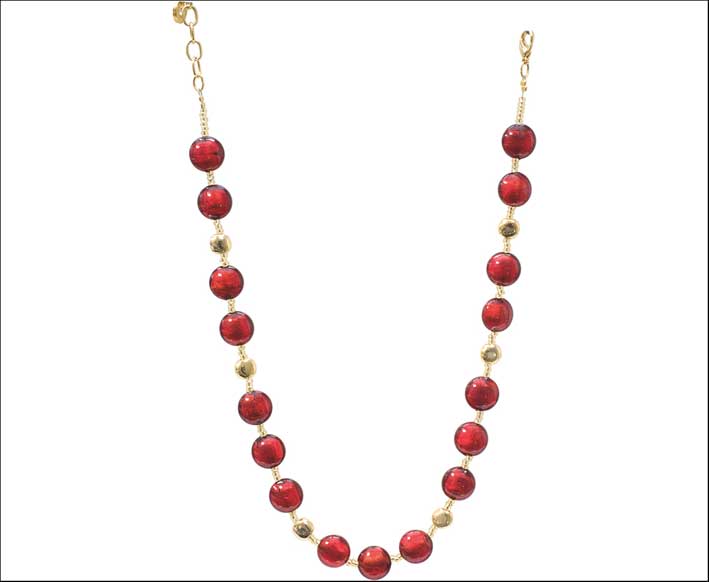 Frida, collana perle di vetro con foglia oro 24 kt o argento puro. Metallo.