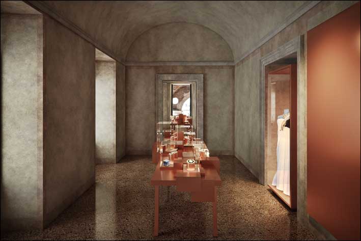 L'interno del Museo del Gioiello in un rendering