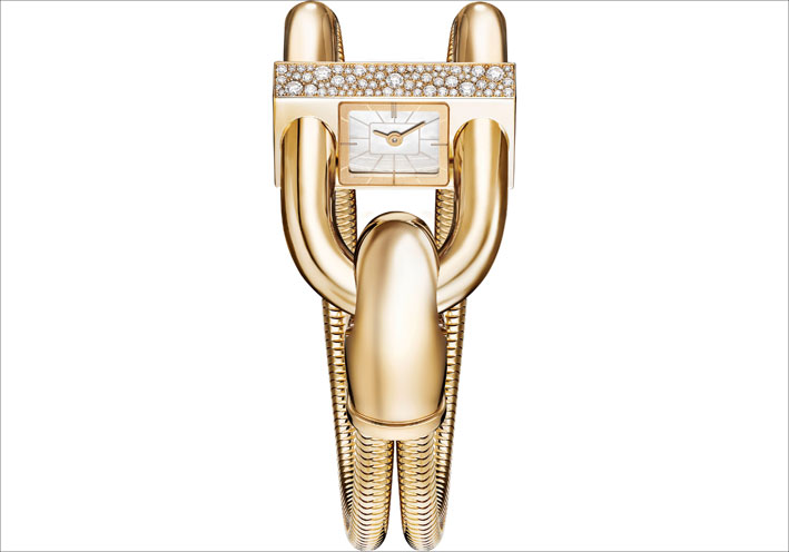 Cadenas Sertie, bracciale in oro e diamanti con orologio