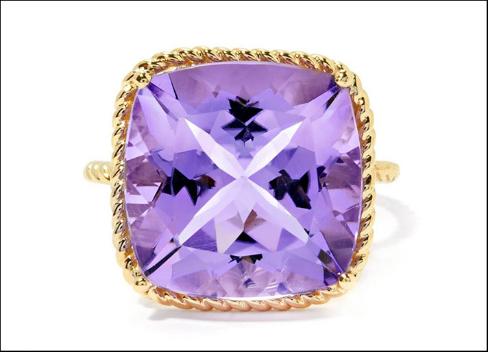 Tiffany, anello in oro rosa con ametista Rose de France, taglio cuscino di 5,70 carati e diamanti tondi taglio brillante. 
