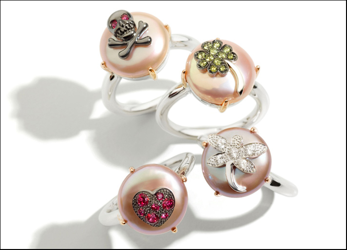 Mimì, anelli collezione Les Lulu in oro, argento, perle e topazi. 