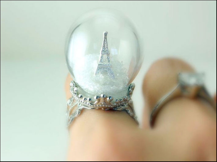 VI piacciono le classiche sfere con la neve? Ecco un anello con la Tour-Eiffel