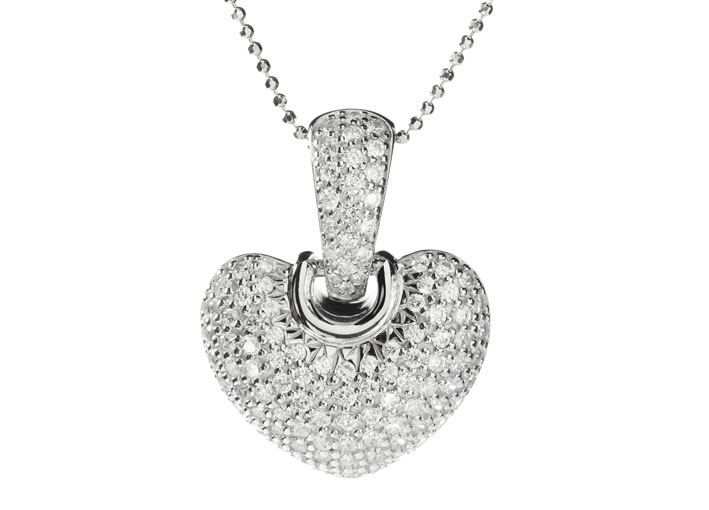 Diamonique, collana in argento 925 rodiato con una catena e pendente a cuore con pavé di diamonique.