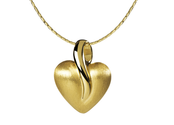 Veronese, collana in argento 925 placcata oro con pendente, a forma di cuore doppia finitura: un lato lucido e un lato spazzolato
