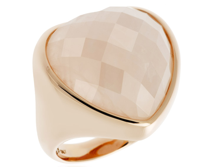 Bronzallure, anello in bronzo placcato oro rosa con quarzo sfaccettato a forma di cuore. 