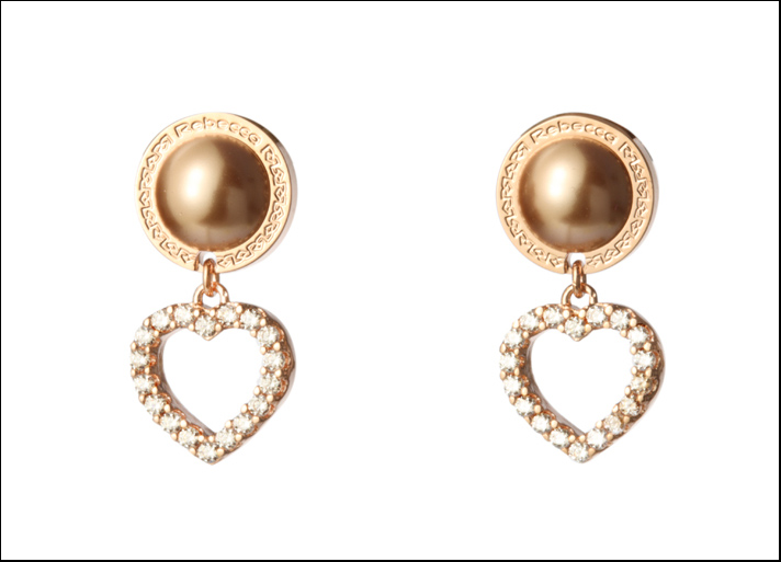 Trilogy MyWorld, orecchini in bronzo con perla dorata e cuore con zirconi