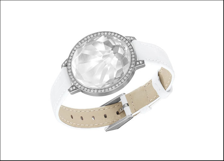 Swarovski, cinturino bianco tech con cristallo Shine