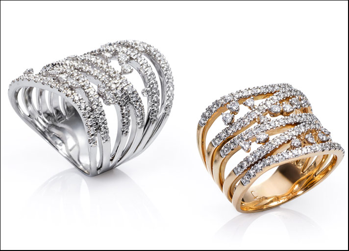 Galanías, anelli in oro bianco e rosa 18 carati con diamanti bianchi 
