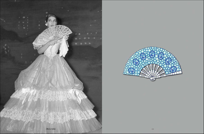 Spilla di diamanti e turchesi. A sinistra, Maria Callas