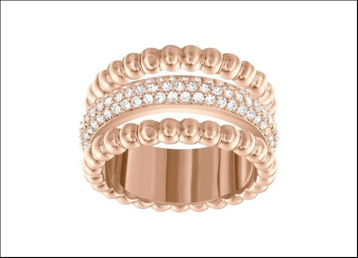 Click, anello placcato in oro rosa con pavé in Clear Crystal.