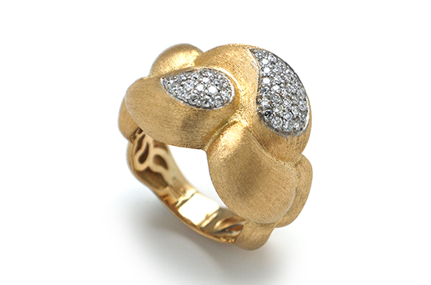 Cachemire anello in oro lavorato a mano con bulino e diamanti 
