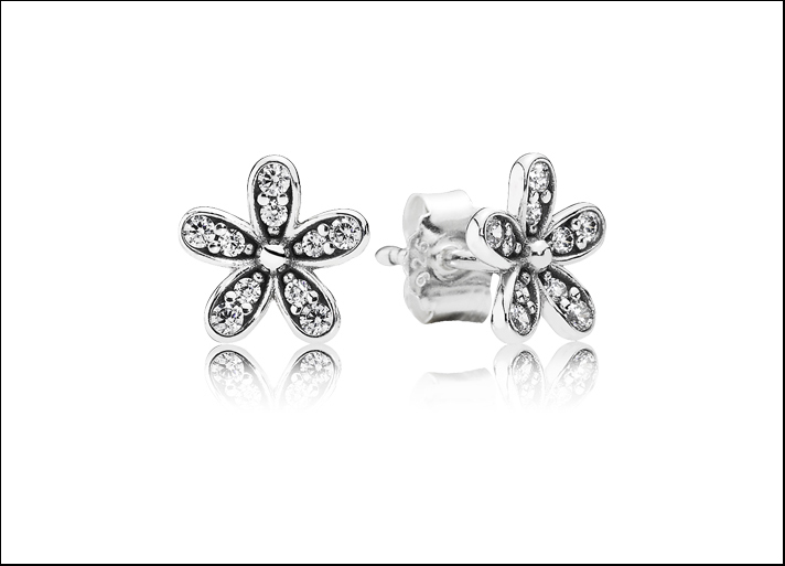 Pandora, orecchini in argento Sterling a forma di fiore in pavé di zirconia cubica