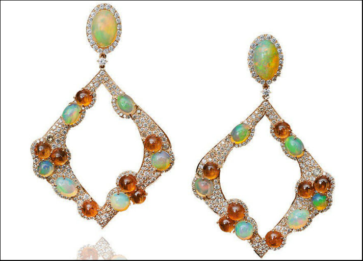 JJewels Milano, orecchini collezione Morgana con opali, granati e diamanti 