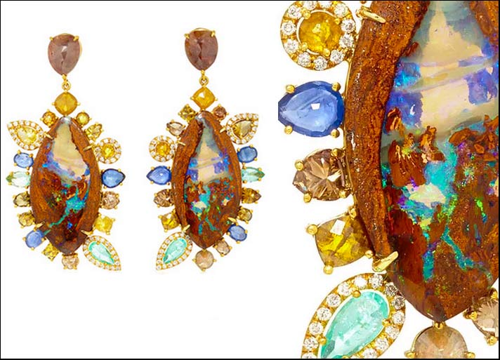 Nina Runsdorf, orecchini con opali Yahwah e diamanti fancy. Prezzo: 25 mila dollari 