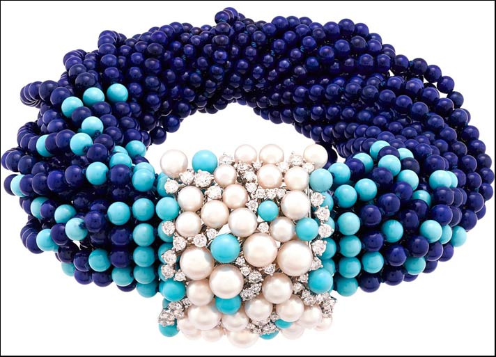 Seven Seas, mare Mediterraneo bracciale Rouleau Azure con lapislazzuli, turchesi, perle e diamanti 