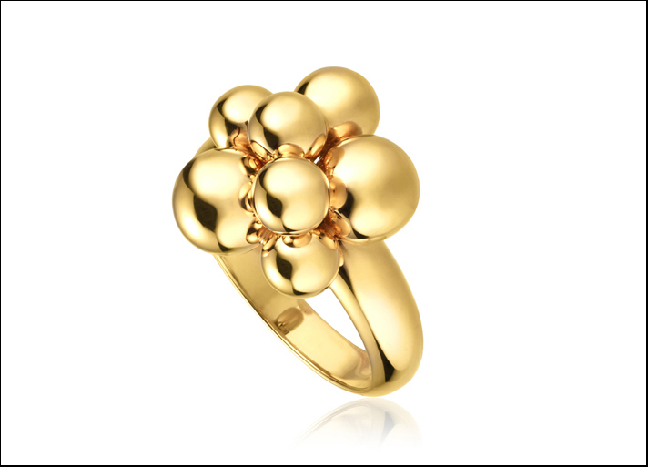 Collezione Mini Atomo, anello  con palline di diverse dimensioni in oro giallo 