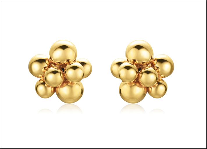 Collezione Mini Atomo, orecchini  con palline di diverse dimensioni in oro giallo 