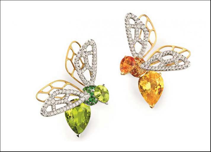 Chaumet, orecchini collezione Jardins  in oro giallo, diamanti peridoto e franto mandarino  