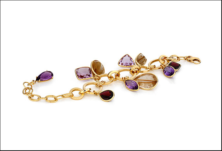 Collezione Malabaris: braccialetto in oro con rodolite, amtesita rosa e quarzo