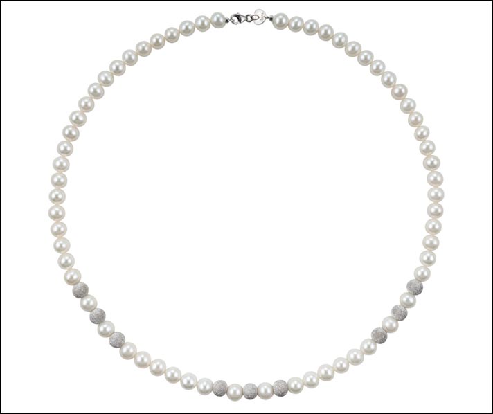 Paradise, collana di perle AAA con sfere in oro bianco 18 carati satinare