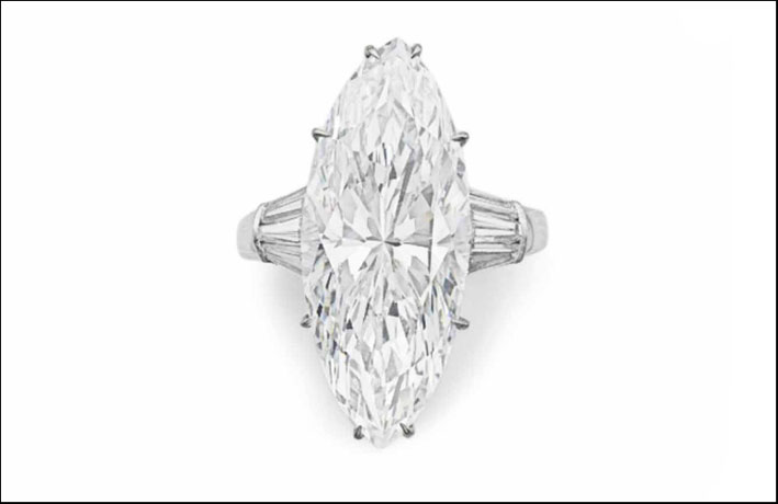 Diamante taglio marquise, colore D, di 18,78 carati, battuto per 1,5 milioni di dollari