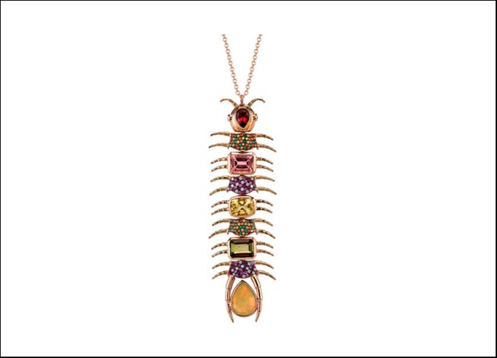 Collana Empress Centipede (millepiedi), oro giallo 18 carati, tsavorite e zaffiri arancio e gialli 