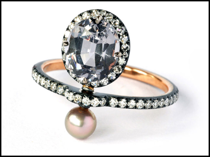 Nadia Morgenthaler, anello com spinello, perla e diamanti
