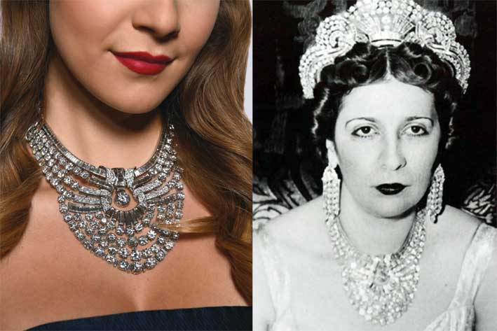 Collana di Van Cleef & Arpels al collo della regina d'Egitto Nazli (a sinstra) 