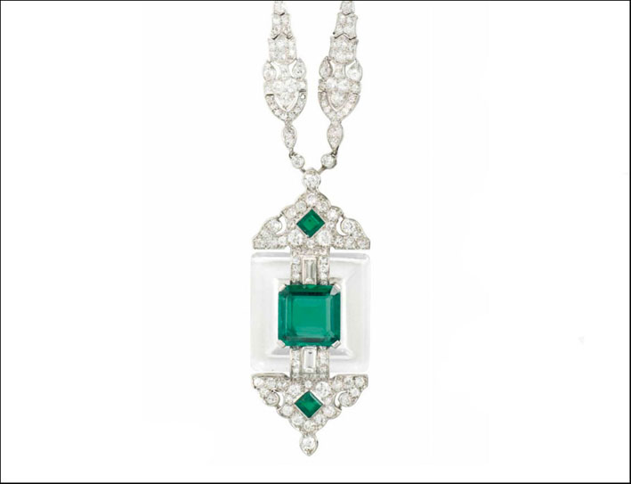 Collana di Cartier art deco con diamanti e smeraldi 