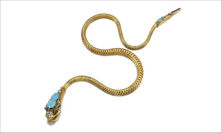 Collana serpente, oro e turchese. Circa 1850