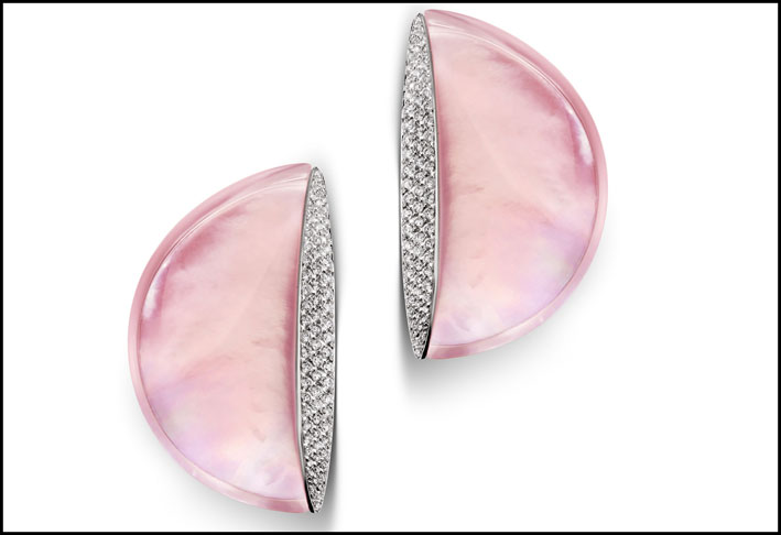 Orecchini Eclisse rosa con rodonite e diamanti