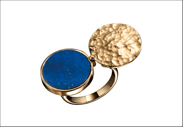 Eclisse, anello in argento 925 galvanizzato oro 24 K, versione con lapislazzulo