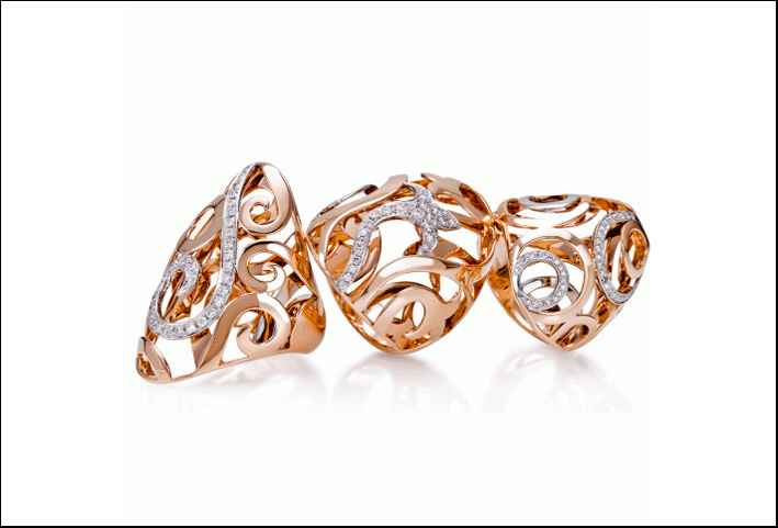 Florence Rings. Oro rosa e bianco 18 carati, diamanti