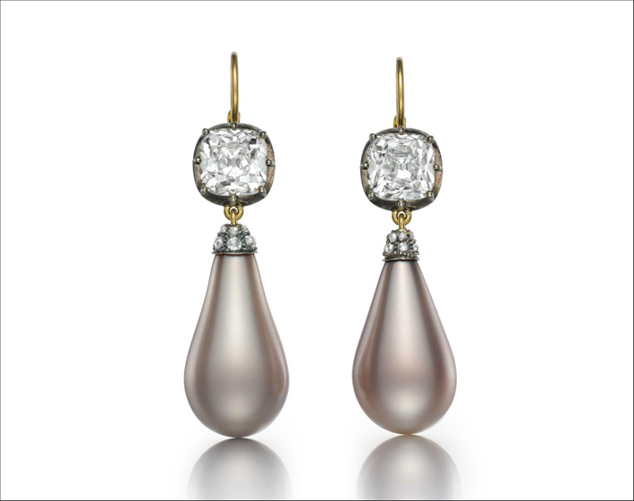 Orecchini con perle naturali e diamanti appartenuti alla imperatrice Eugenia di Francia