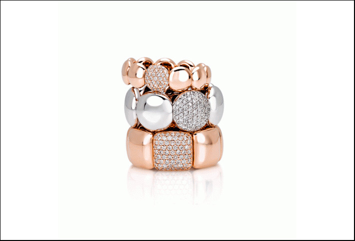 Pops, anelli flessibili in oro rosa e bianco, diamanti bianchi 