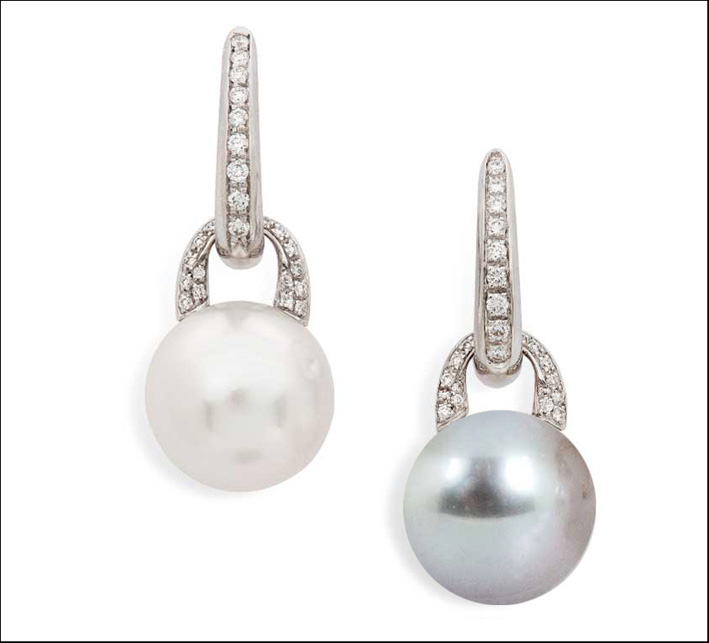 Orecchini Double color pearl. Perle di Thaiti, perle australiane, diamanti