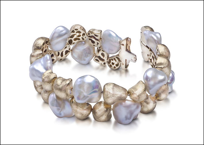  Satin Sea collection: bracciale con perle barocche Keshi e oro rosa