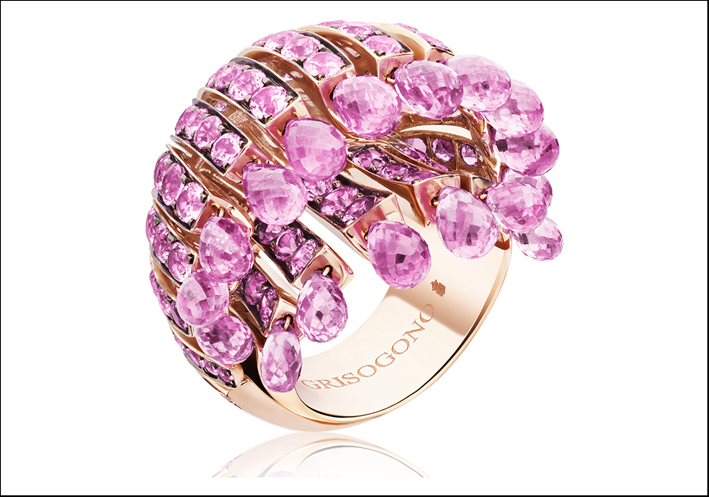 Collezione Frange, anello in oro rosa e zaffiri rosa