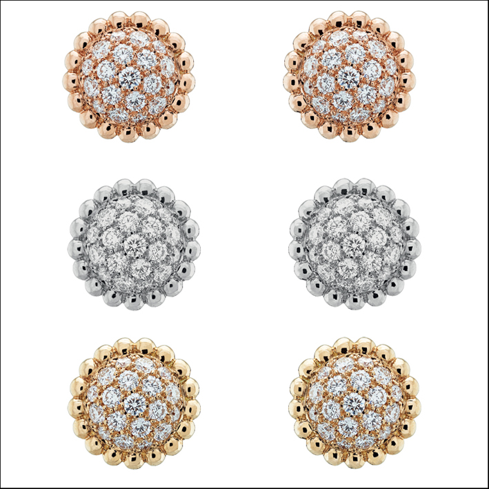 Orecchini a bottone Perlée diamants nelle versioni in oro rosa, bianco e giallo