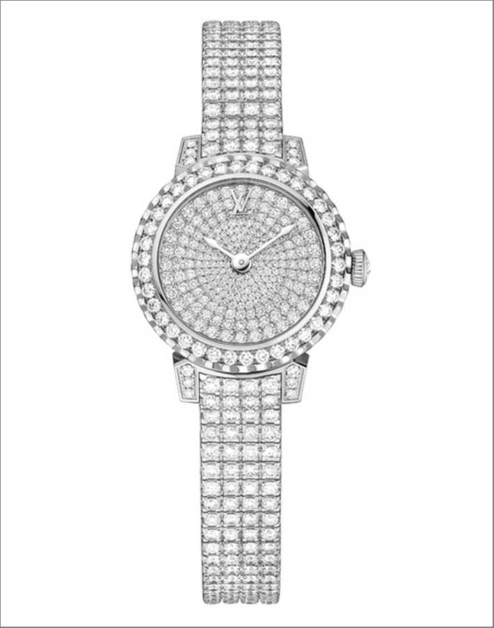 Louis Vuitton, orologio con diamanti riviére in oro grigio e diamanti